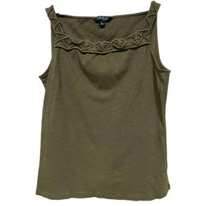 Lauren Ralph Lauren Olive Green Macrame Cotton Top sz Large